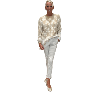 Beige og off-white peysa með mynstri
