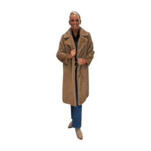 Millisíður brúnn pels með kraga