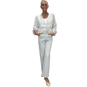 Ljósbeige golla með hekluðum ermum