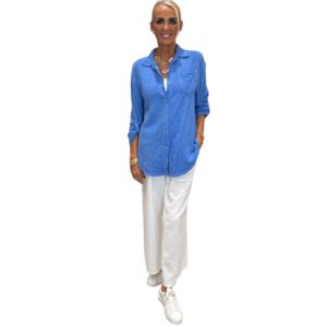 Kóngablá hneppt hörskyrta