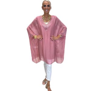 Bleik silkiskyrta með v-hálsmáli