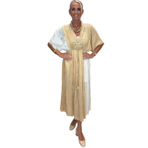 Gylltur kjóll m. hvítu