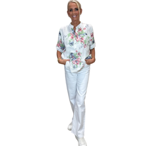 Hvít rósótt hörskyrta